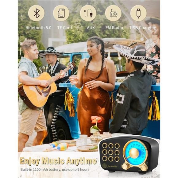 Retro Radio Bluetooth Speaker, Vintage Radio FM Radio with Old Fashionede Style - Picture 5 of 6